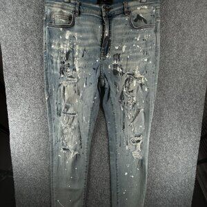 Amiri Denim Jeans Blue Paint Splatter 32 USA Cotton Blend Designer ACTL 33X31